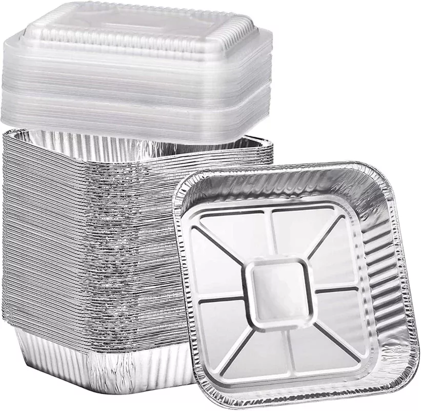(35 Pack) 8×8 Square Aluminum Baking Cake Pans with Clear Plastic Lids – Foil Pans with Lids – Disposable Food Containers Great for Cooking, Heating, Storing, Prepping Food