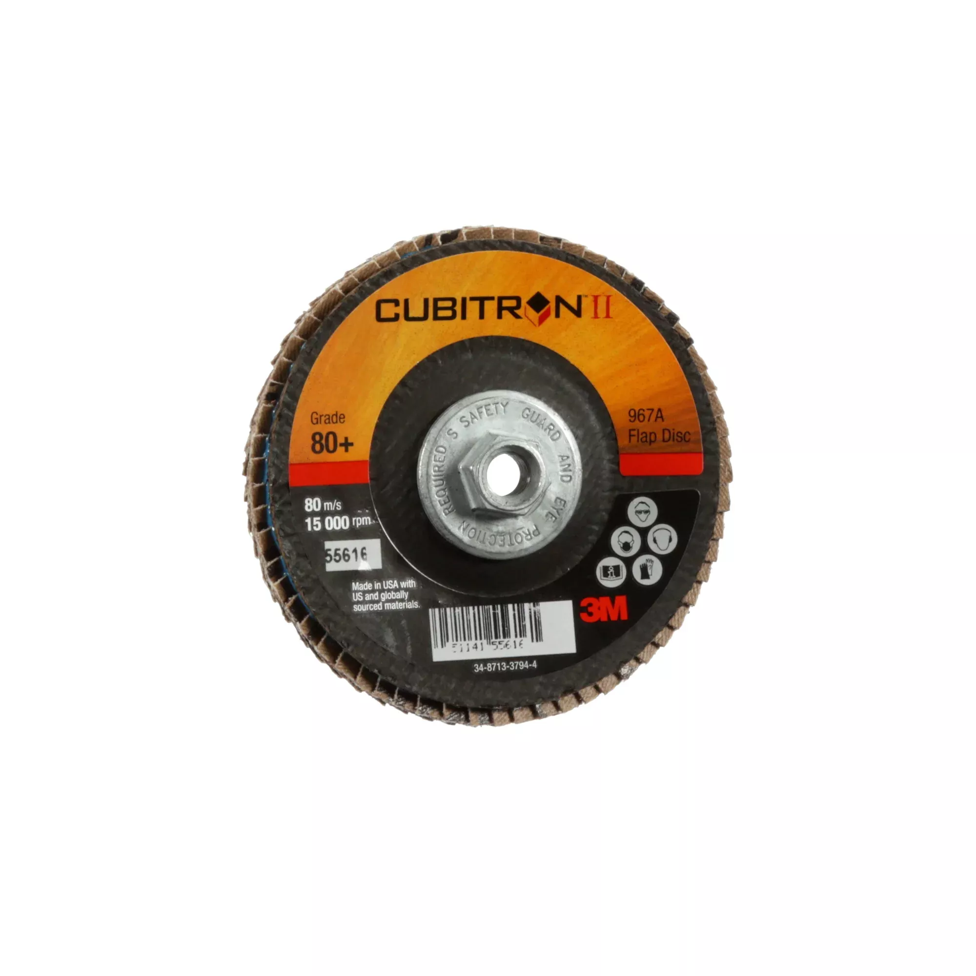 3M Cubitron II Flap Disc 967A, 80+, T29 Quick Change, 4 in x 3/8"-24