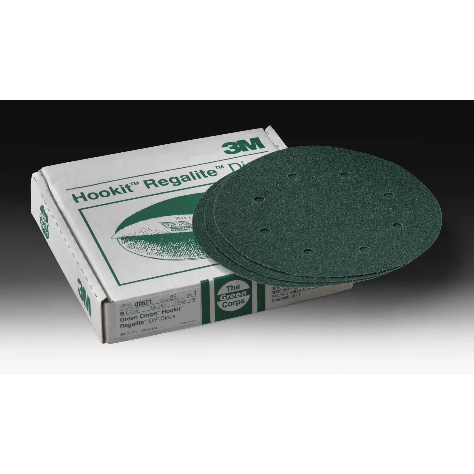 3M Green Corps Hookit Disc Dust Free, 00621, 8 in, 80, 25 discs percarton