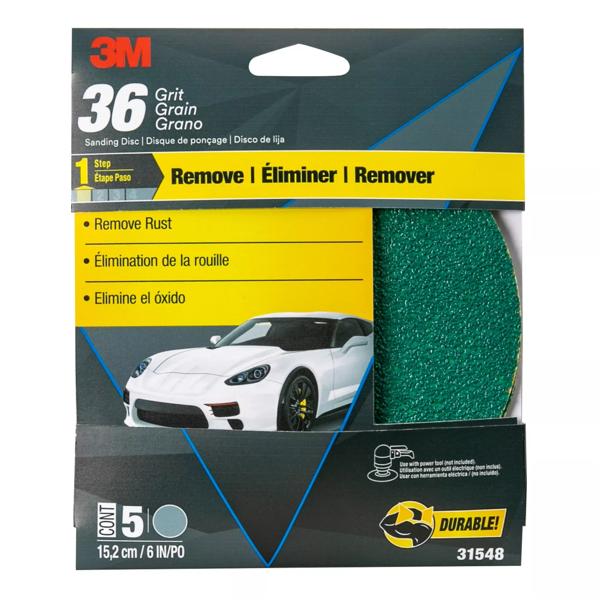 3M Green Corps Sanding Disc with Stikit Attachment, 31548, 6 in, 36Grit