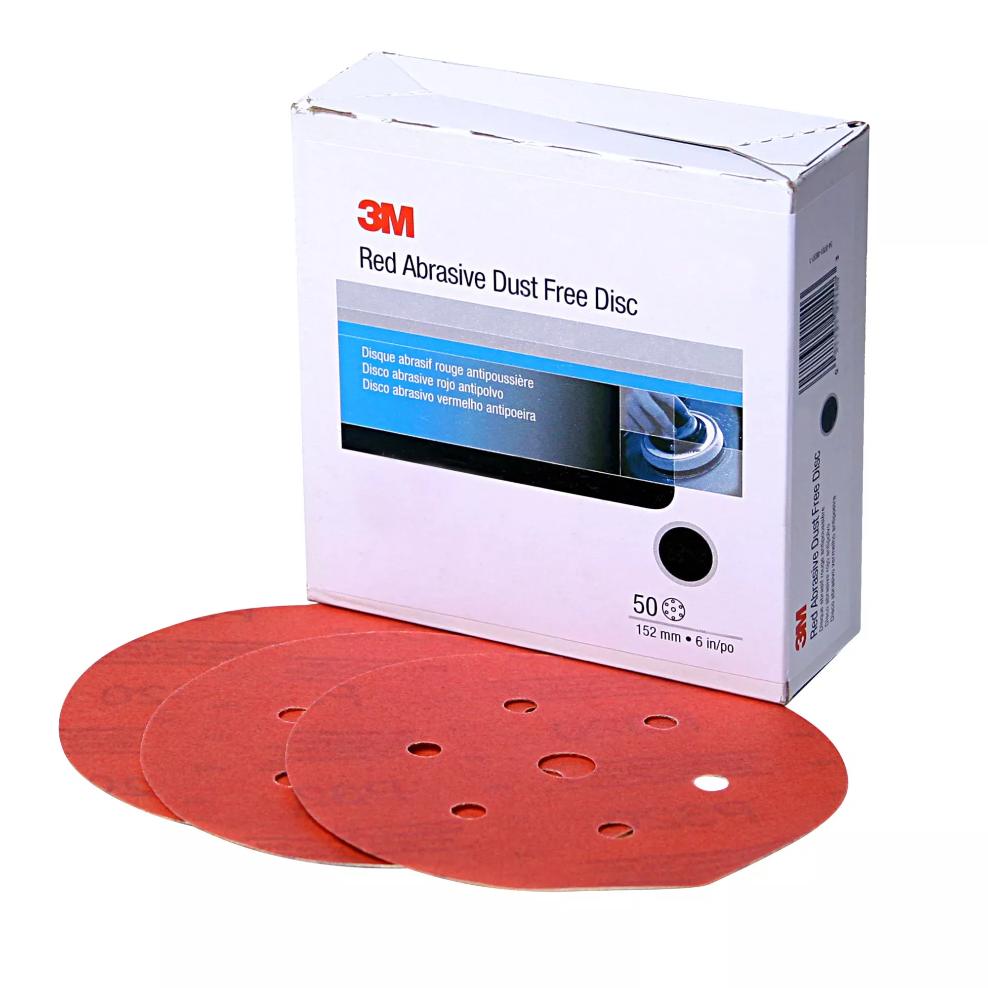 3M Hookit Red Abrasive Disc Dust Free, 01144, 6 in, P150, 50 discs percarton