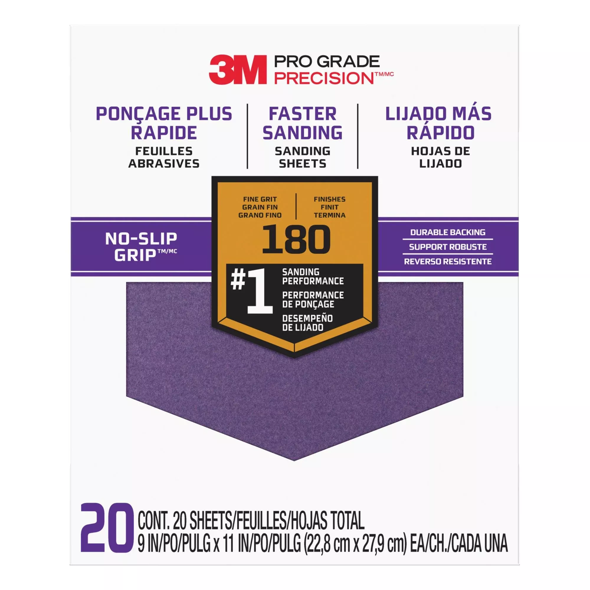 3M Pro Grade Precision Faster Sanding Sanding Sheets 180 grit Fine,27180TRI-20