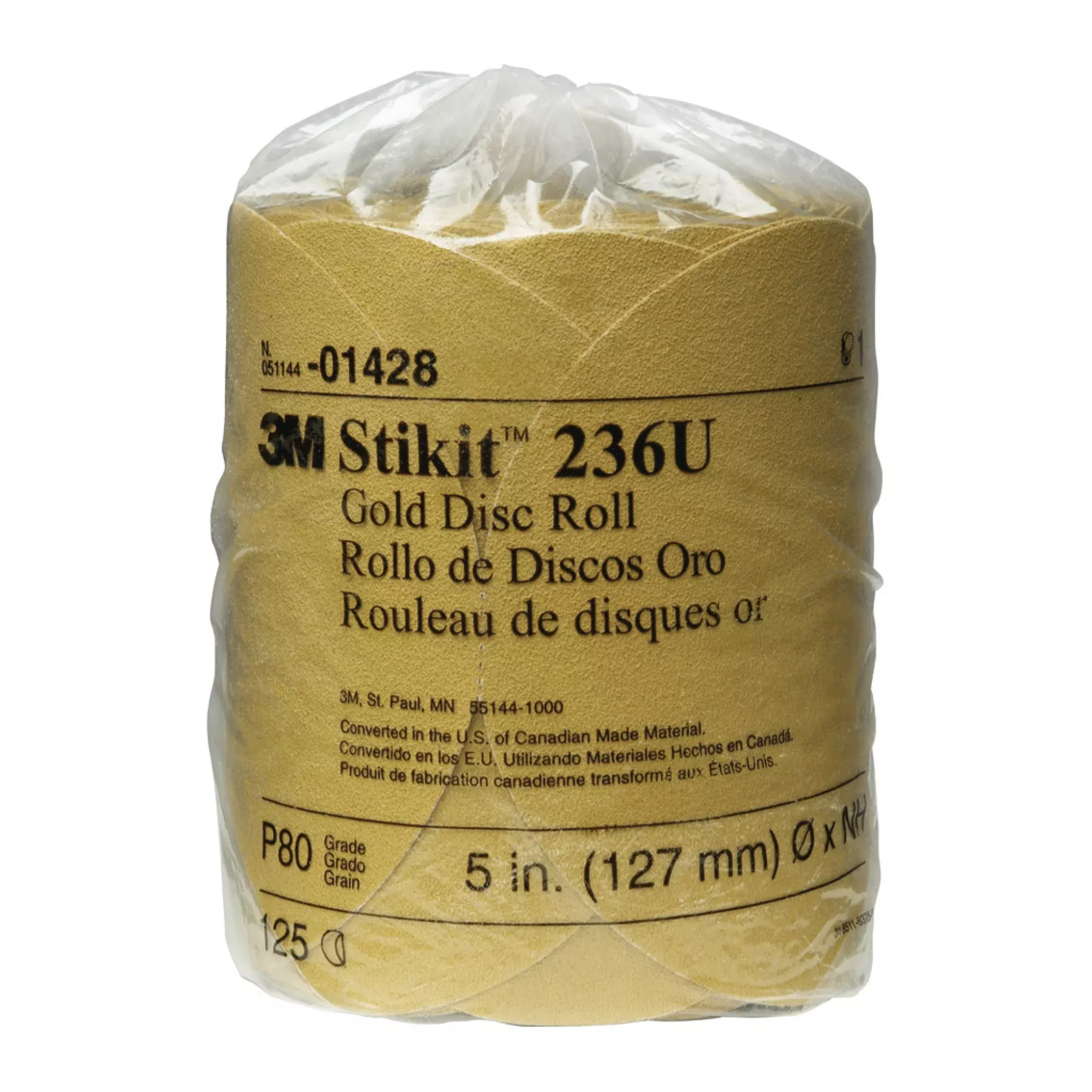 3M Stikit Gold Disc Roll, 01428, 5 in, P80A, 125 discs per roll