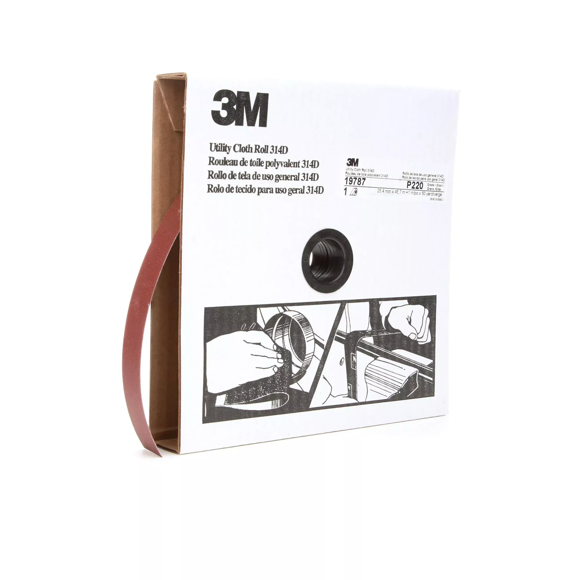 3M Utility Cloth Roll 314D, P220 J-weight, 1 in x 50 yd