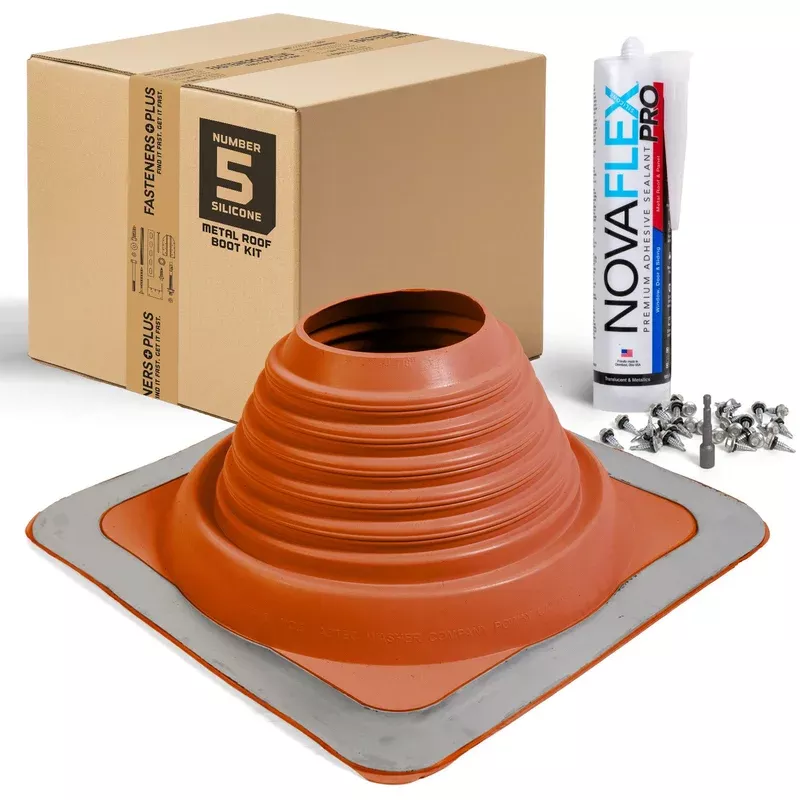 #5 Square Hi-Temp Silicone Metal Roof Boot w/Install Kit Red