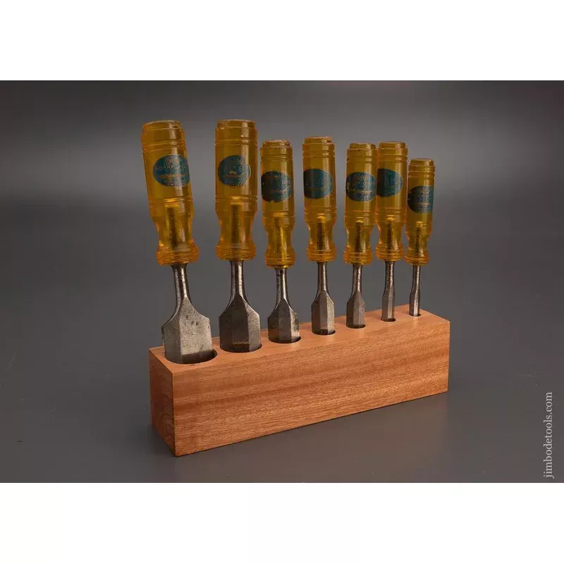 Fine Set of 7 E.A. BERG SHARK-O-LITE Chisels – 99185