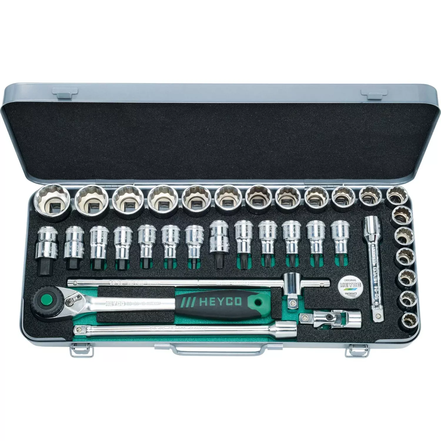 Heyco 00077300083 Combined socket wrench and screwdriver bit set, 36 pieces, 1/2 Inch