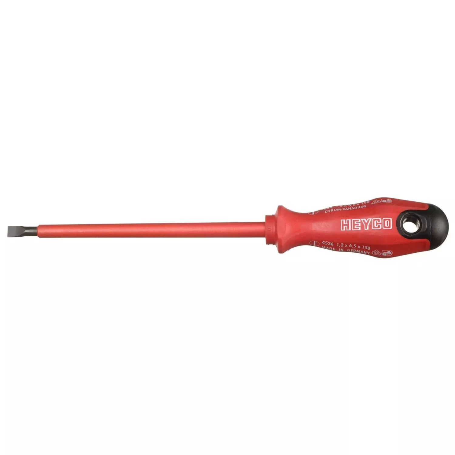 Heyco 04536015033 Insulated VDE Slotted Screwdriver with 2K Handle, 6.5 mm