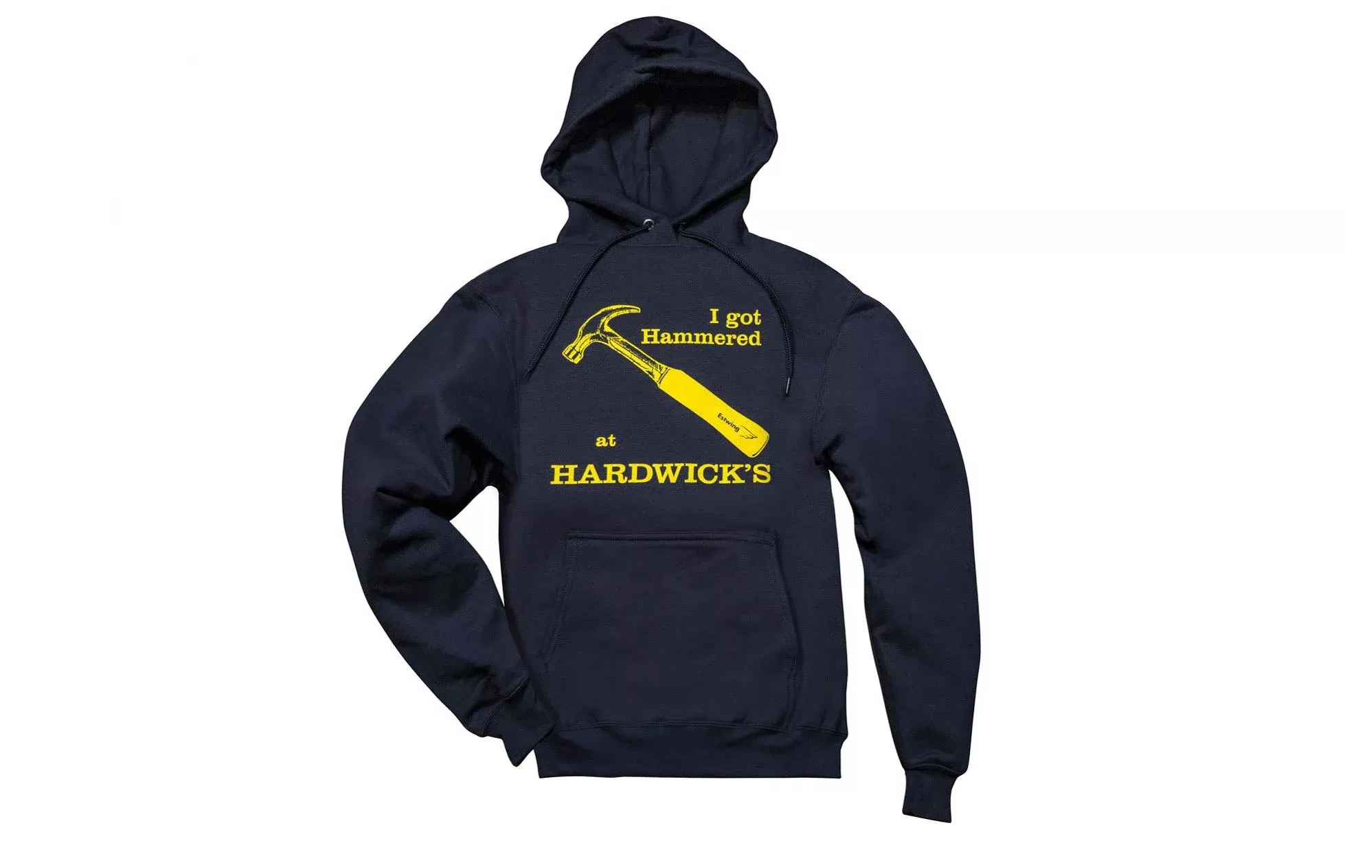 “I Got Hammered at Hardwick’s” Hooded Sweatshirt ~ Navy Blue