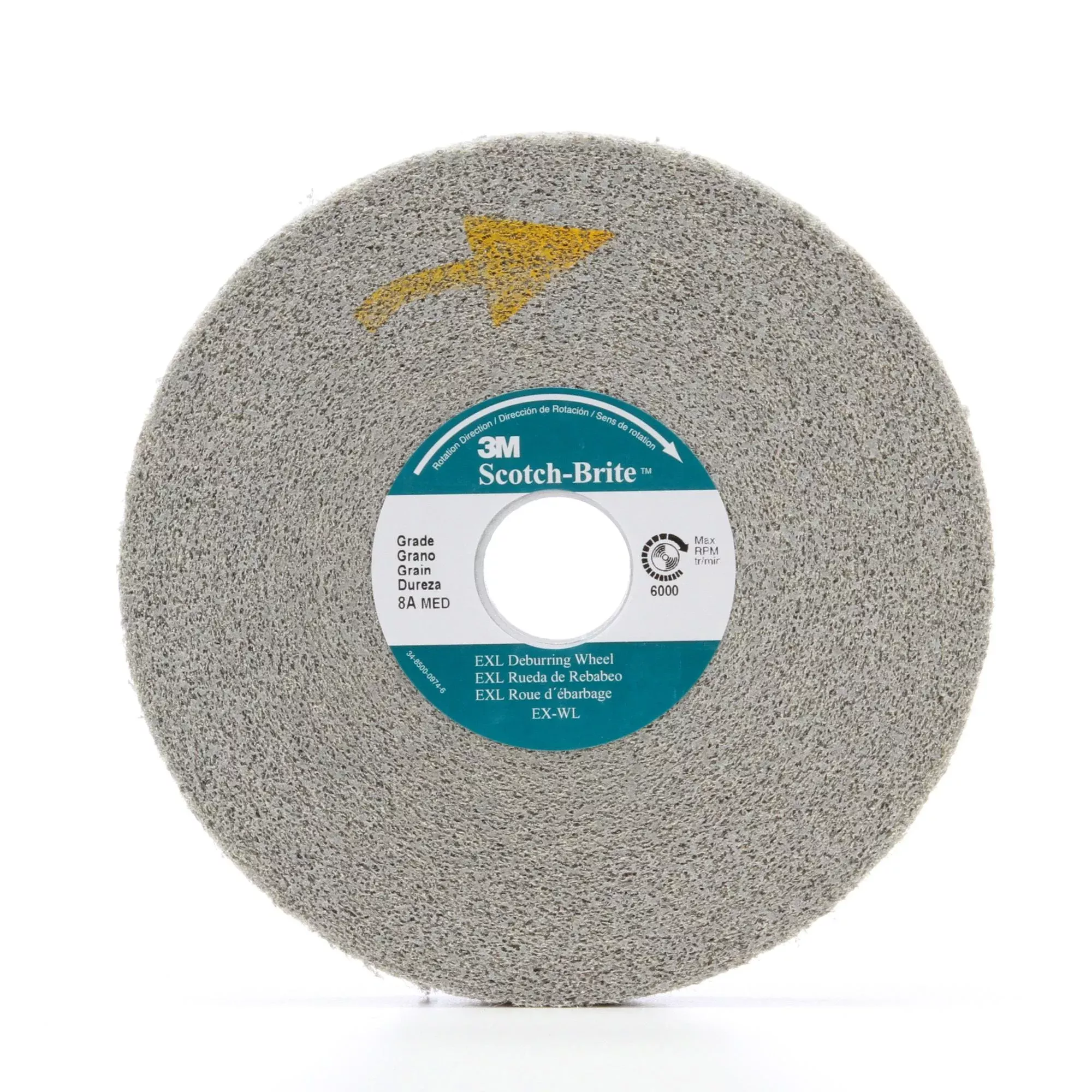 Scotch-Brite EXL Deburring Wheel, XL-WL, 8A Medium, 8 in x 1/2 in x 3in