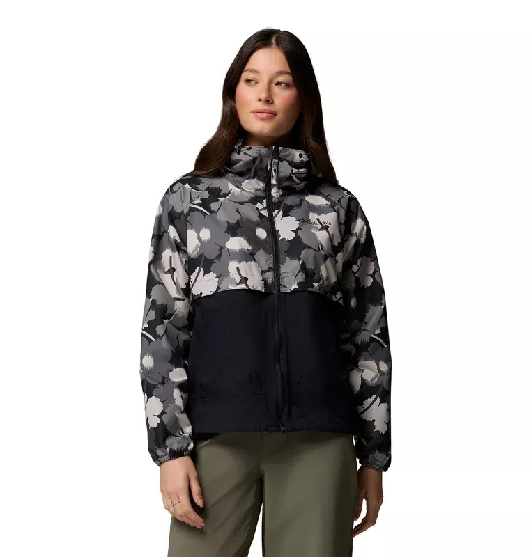 Women’s Spire Valley™ Printed Hooded Windbreaker – Black