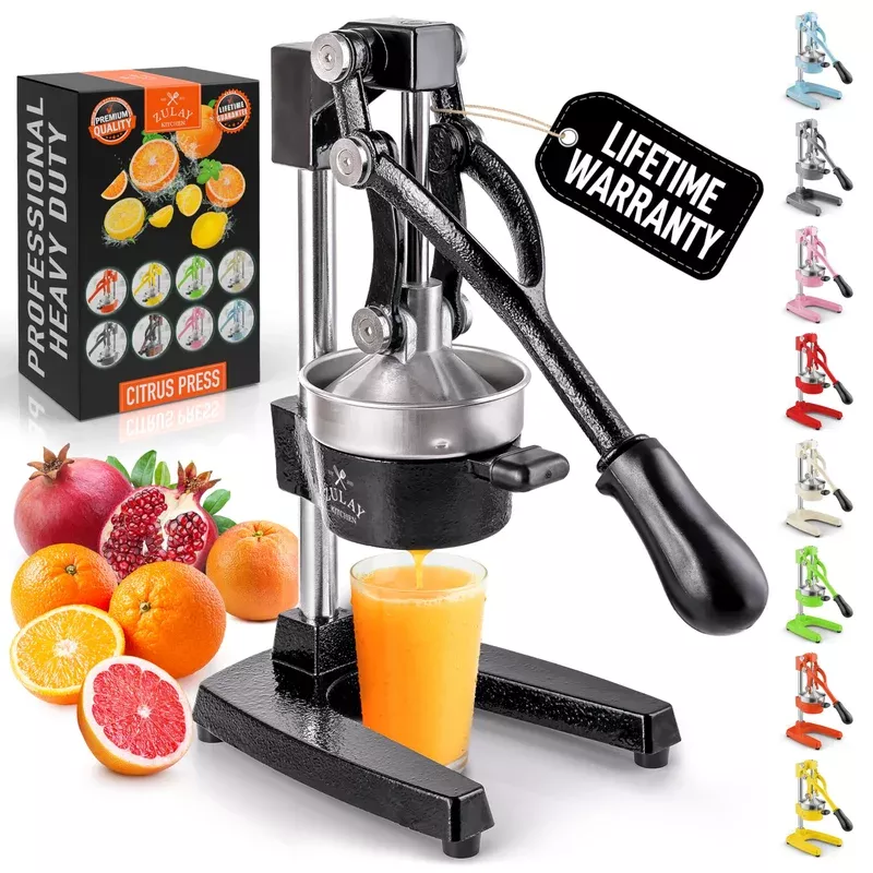 Zulay Kitchen Cast-Iron Orange Juice Squeezer – Easy-to-Clean, Heavy-Duty, Professional Citrus Juicer – Stainless Steel Lemon Squeezer – Manual Citrus Press & Orange Squeezer – Orange Juicer (Black)